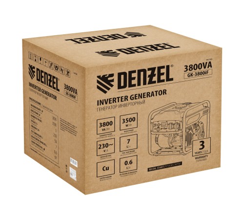 Генератор инверторный GK-3800iF, 3,8 кВт, 230 В, ручной старт DENZEL Генератор инверторный GK-3800iF, 3,8 кВт, 230 В, ручной старт DENZEL