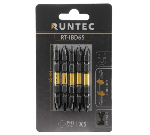 RUNTEC RT-IBD65 Бита ударная двусторонняя RUNTEC H6.35 65мм PH1/PH1 5шт. RUNTEC RT-IBD65 Бита ударная двусторонняя RUNTEC H6.35 65мм PH1/PH1 5шт.