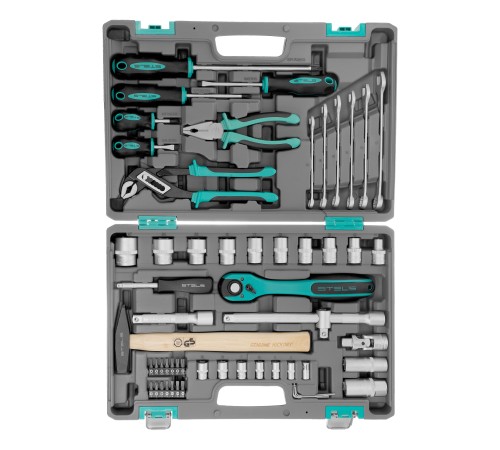 Набор инструмента, 1/2, Cr-V, S2, усиленный кейс, 58 предметов Stels