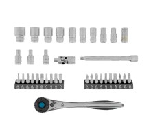 Набор торцевых головок, трещотка 120 зубьев, 1/4", CrV, 36 предметов Gross