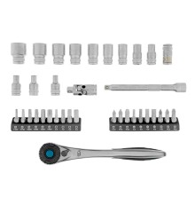 Набор торцевых головок, трещотка 120 зубьев, 1/4", CrV, 36 предметов Gross