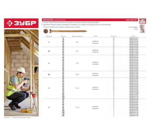 ЗУБР 40 х 3.0 мм, 50 шт., желтый цинк, СУ-Ж саморезы универсальные по дереву 300396-30-040 Мастер ЗУБР 40 х 3.0 мм, 50 шт., желтый цинк, СУ-Ж саморезы универсальные по дереву 300396-30-040 Мастер