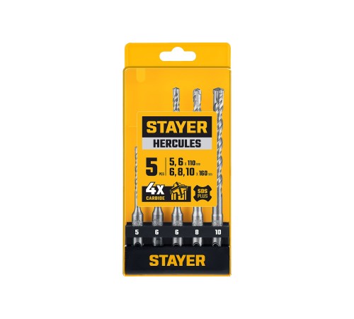 STAYER HERCULES-4Х 5шт набор буров SDS-plus (29290-H5) STAYER HERCULES-4Х 5шт набор буров SDS-plus (29290-H5)