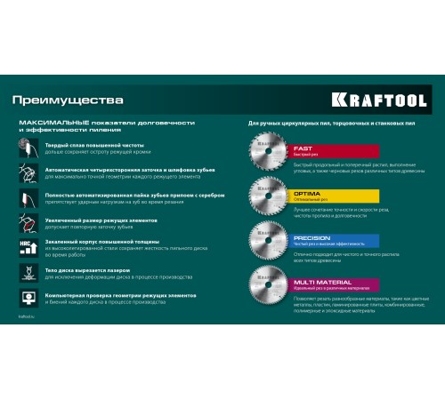 KRAFTOOL Precision, 300 х 30 мм, 60Т, пильный диск по дереву (36952-300-30)
