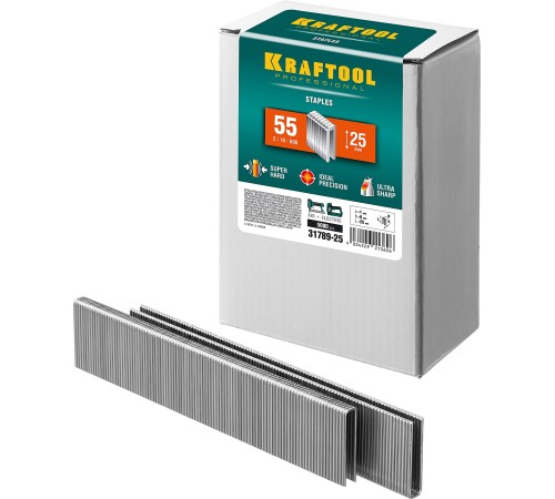 KRAFTOOL скобы тип 55, 25 мм, скобы для степлера узкие 31789-25 KRAFTOOL скобы тип 55, 25 мм, скобы для степлера узкие 31789-25