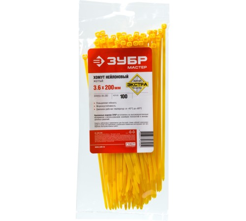 ЗУБР 200х3.6 мм, 100 шт., хомуты нейлоновые желтые 309050-36-200