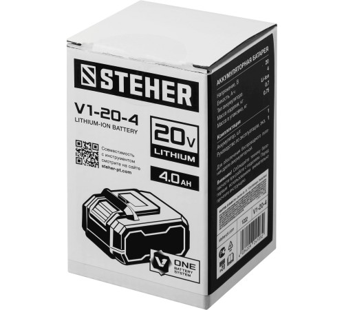 STEHER Li-Ion, 20В, тип V1, аккумуляторная батарея V1-20-4 STEHER Li-Ion, 20В, тип V1, аккумуляторная батарея V1-20-4