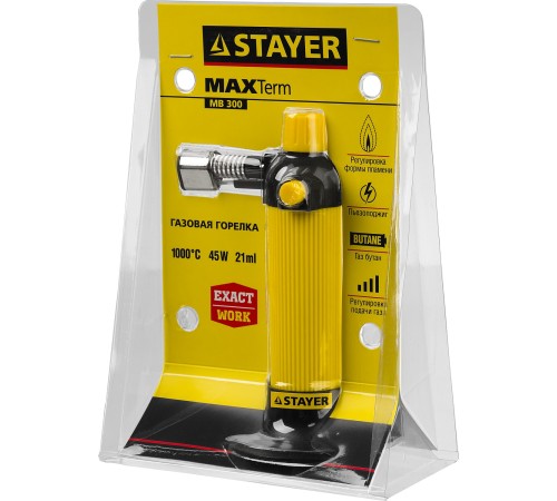 STAYER 1300°C, пьезоподжиг, газовая кассетная горелка Maxterm 55570 STAYER 1300°C, пьезоподжиг, газовая кассетная горелка Maxterm 55570