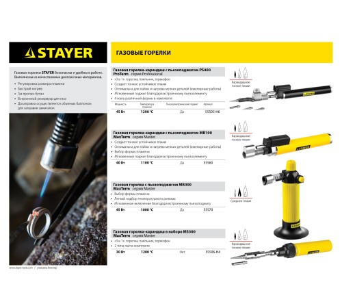 STAYER 1300°C, пьезоподжиг, горелка-карандаш Maxterm 55560 STAYER 1300°C, пьезоподжиг, горелка-карандаш Maxterm 55560
