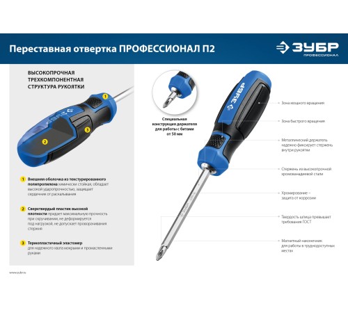 ЗУБР SL6/PH2, переставная отвертка, Профессионал (25029) ЗУБР SL6/PH2, переставная отвертка, Профессионал (25029)