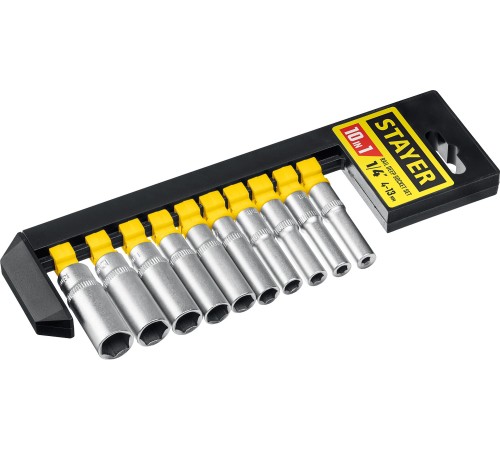 STAYER RSS 10SD, 10 предм., (1/4″), набор торцовых головок (27759-H10) STAYER RSS 10SD, 10 предм., (1/4″), набор торцовых головок (27759-H10)