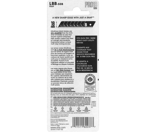 OLFA 18 мм, 50 шт., лезвия сегментированные BLACK MAX OL-LBB-50B OLFA 18 мм, 50 шт., лезвия сегментированные BLACK MAX OL-LBB-50B
