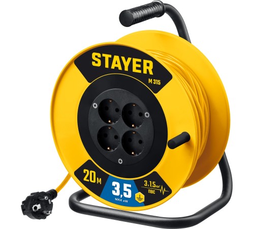 STAYER M-315, ПВС, 3 x 1.5 мм2, 20 м, 3500 Вт, силовой удлинитель на катушке (55078-20)