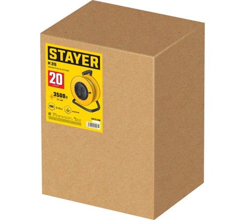 STAYER M-315, ПВС, 3 x 1.5 мм2, 20 м, 3500 Вт, силовой удлинитель на катушке (55078-20)