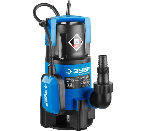 ЗУБР 400 Вт, 135 л/мин, насос погружной дренажный для грязной воды НПГ-Т3-400 Профессионал