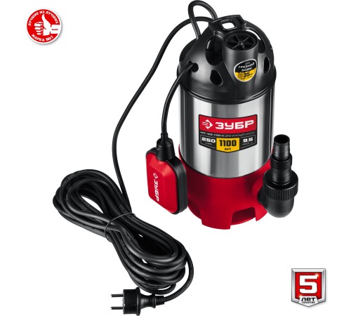 ЗУБР 1100 Вт, корпус - нерж. сталь, дренажный насос для грязной воды НПГ-М3-1100-С Мастер