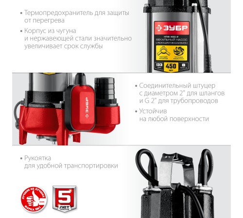 ЗУБР 450 Вт, фекальный насос с режущим механизмом НПФ-450-Р Мастер ЗУБР 450 Вт, фекальный насос с режущим механизмом НПФ-450-Р Мастер