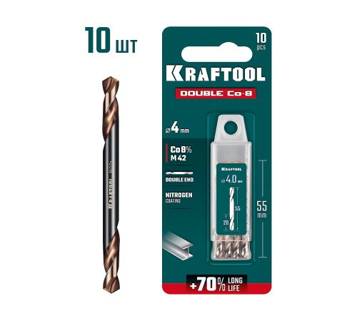 KRAFTOOL DOUBLE Сo-8 4х55мм, Сверло двухстороннее по металлу, сталь M42(+8%Co), класс А (29654-4.0-10) KRAFTOOL DOUBLE Сo-8 4х55мм, Сверло двухстороннее по металлу, сталь M42(+8%Co), класс А (29654-4.0-10)