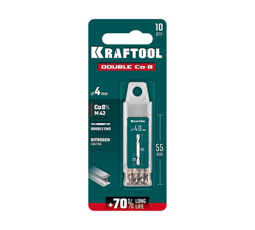 KRAFTOOL DOUBLE Сo-8 4х55мм, Сверло двухстороннее по металлу, сталь M42(+8%Co), класс А (29654-4.0-10) KRAFTOOL DOUBLE Сo-8 4х55мм, Сверло двухстороннее по металлу, сталь M42(+8%Co), класс А (29654-4.0-10)