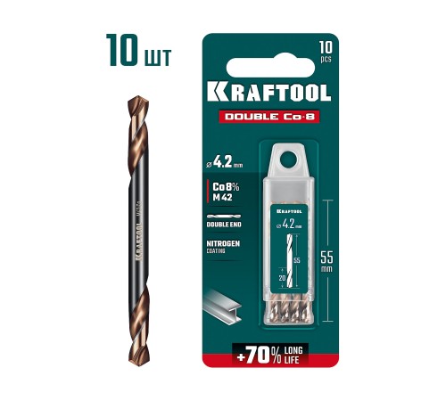 KRAFTOOL DOUBLE Сo-8 4.2х55мм, Сверло двухстороннее по металлу, сталь M42(+8%Co), класс А (29654-4.2-10) KRAFTOOL DOUBLE Сo-8 4.2х55мм, Сверло двухстороннее по металлу, сталь M42(+8%Co), класс А (29654-4.2-10)