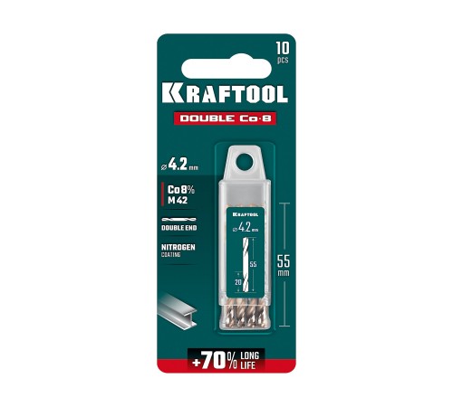 KRAFTOOL DOUBLE Сo-8 4.2х55мм, Сверло двухстороннее по металлу, сталь M42(+8%Co), класс А (29654-4.2-10) KRAFTOOL DOUBLE Сo-8 4.2х55мм, Сверло двухстороннее по металлу, сталь M42(+8%Co), класс А (29654-4.2-10)