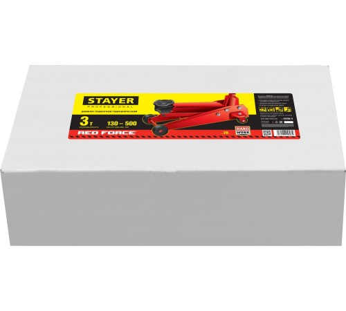 STAYER 3т, 130-500 мм, домкрат подкатной гидравлический RED FORCE 43150-3