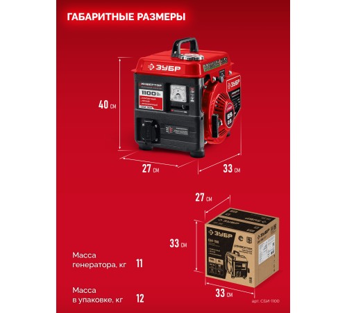 ЗУБР 1100 Вт, инверторный генератор (СБИ-1100) ЗУБР 1100 Вт, инверторный генератор (СБИ-1100)