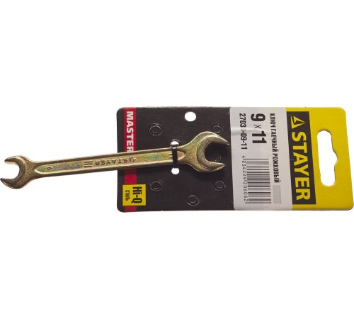 STAYER 9х11 мм, Hi-Q Сталь, оцинкованный, гаечный ключ рожковый 27038-09-11 Master STAYER 9х11 мм, Hi-Q Сталь, оцинкованный, гаечный ключ рожковый 27038-09-11 Master