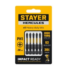 STAYER HERCULES, PH1, 50 мм, 5 шт, торсионные биты (26231-1-50-5) STAYER HERCULES, PH1, 50 мм, 5 шт, торсионные биты (26231-1-50-5)
