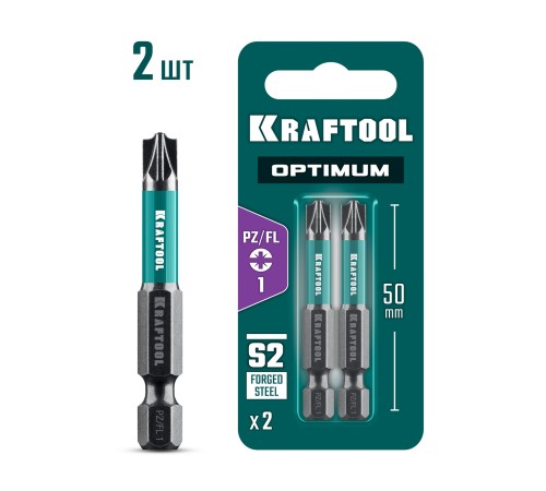 KRAFTOOL OPTIMUM PZ/FL 1, 50 мм, 2 шт, биты (261241-1-50-2)