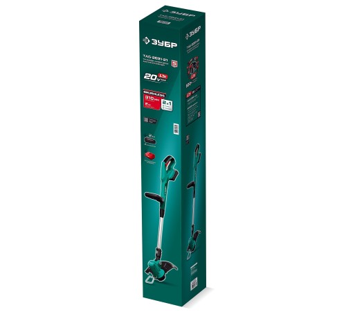 ЗУБР 20 В, 310 мм, 1 АКБ LMS (2 Ач), триммер аккумуляторный бесщеточный (ТАБ-2031-21)