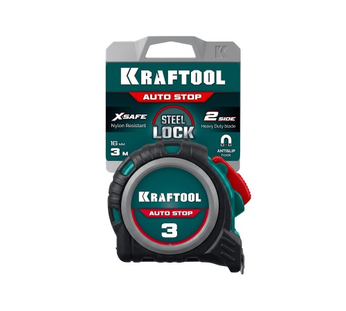 KRAFTOOL AutoStop 3м х 16мм, профессиональная рулетка с автостопом (3412-3-16)