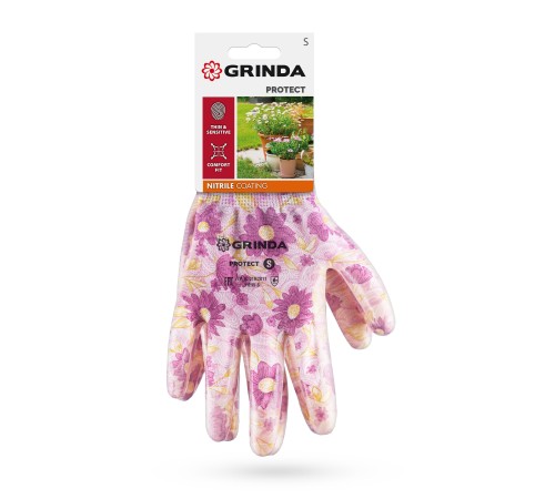 GRINDA PROTECT, S (7), садовые перчатки с прозрачным нитриловым покрытием, зелёные, 13 класс (11295-S)