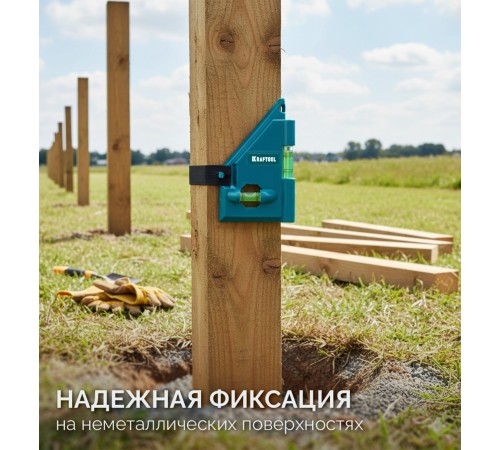 KRAFTOOL POST-LEVEL, 3 глазка, магнитный угловой уровень (34788)
