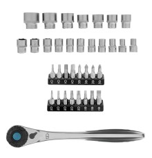 Набор торцевых головок, трещотка 120 зубьев, 1/2",3/8”, CrV, 36 предметов Gross