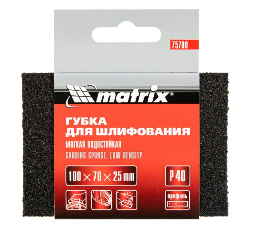 Губка для шлифования, 100 х 70 х 25 мм, мягкая, P 40 Matrix Губка для шлифования, 100 х 70 х 25 мм, мягкая, P 40 Matrix