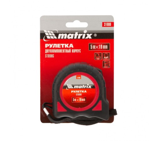 Рулетка Strong,5 м х 19 мм,обрезиненный корпус Matrix Рулетка Strong,5 м х 19 мм,обрезиненный корпус Matrix