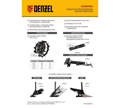 Плуг 200 мм, без сцепки// Denzel