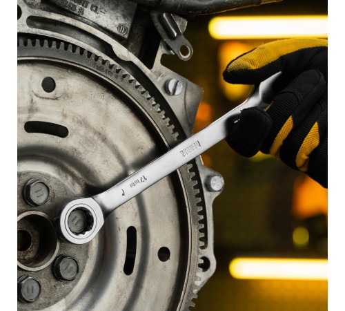 Набор ключей комбинированных трещоточных 6-17 мм, 6 шт., CrV, матовый хром Denzel