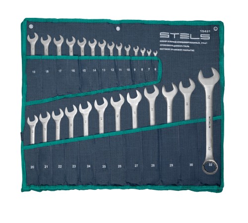 Набор ключей комбинированных 6-32 мм, 26 шт, CrV, матовый хром Stels