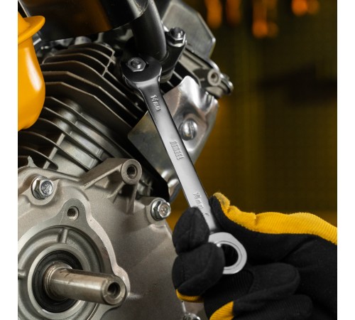 Набор ключей комбинированных трещоточных 6-19 мм, 8 шт., CrV, матовый хром Denzel