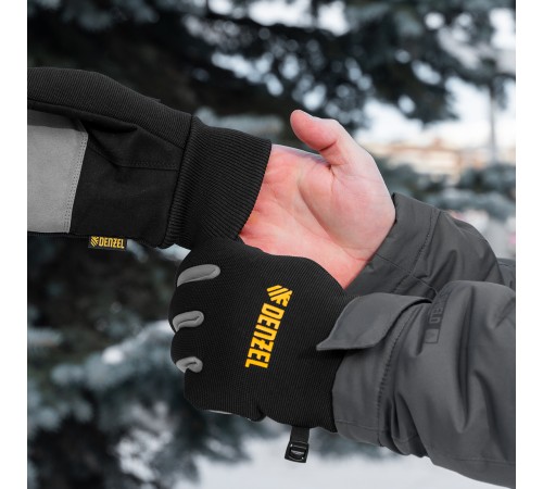 Перчатки универсальные, двойные, работа с сенсорным экраном, вязаная манжета, размер 10 Denzel