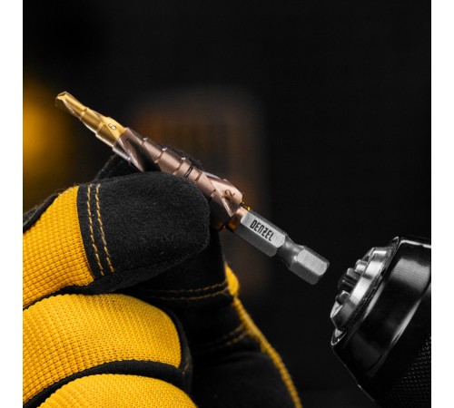 Сверло ступенчатое 4-5-6-7-8-9-10-11-12 мм, Р6М5К5, 6-гр. хвостовик Denzel