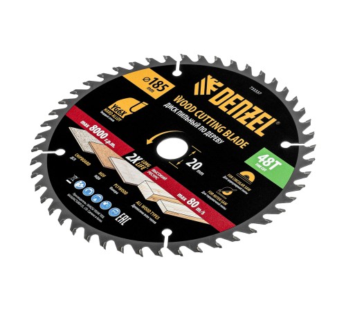 Пильный диск по дереву ф185 х 20 мм, 48 зубьев, тонкий Denzel
