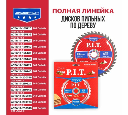 Диск пильный по дереву P.I.T. ACTW14-180T40