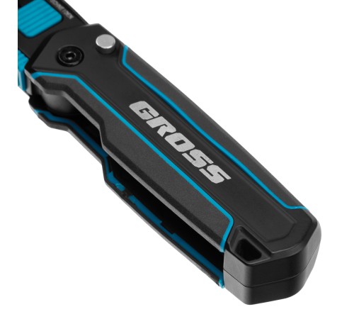 Нож-скребок складной, 19мм, сменное лезвие, SK2, 5 запас. лезвий, алюмин. корпус, клипса GROSS