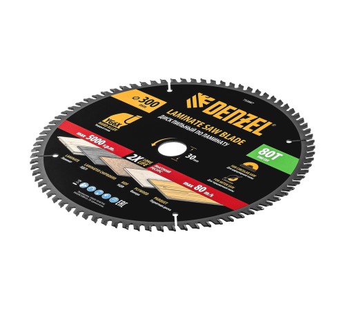 Пильный диск по ламинату ф300 х 30 мм, 80 зубьев Denzel