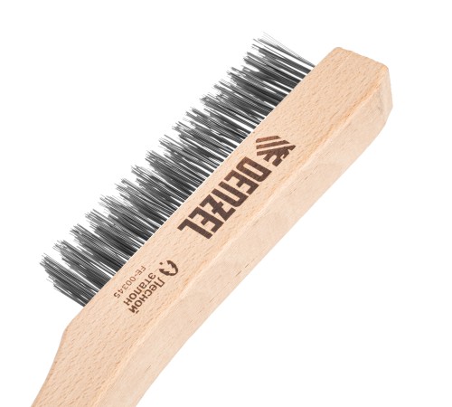 Щетка зачистная 4-х рядная, прямая проволока из нержавеющей стали с деревянной ручкой, EFP// Denzel