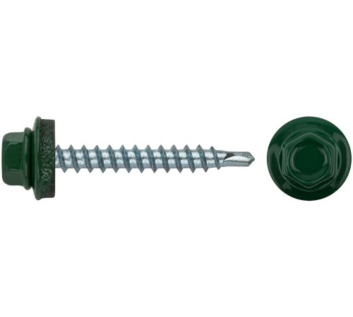 Шурупы кровельные со сверлом 4.8 х 38 зеленый 100шт , RAL 6002 Пром