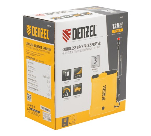 Опрыскиватель ранцевый аккумуляторный DP-10LA, 10 л, 12 В, 8 Ач Denzel